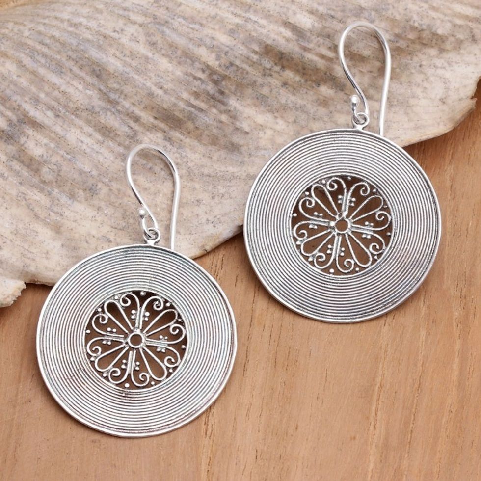 Hand Crafted Sterling Silver Dangle Earrings 'Spin a Story'