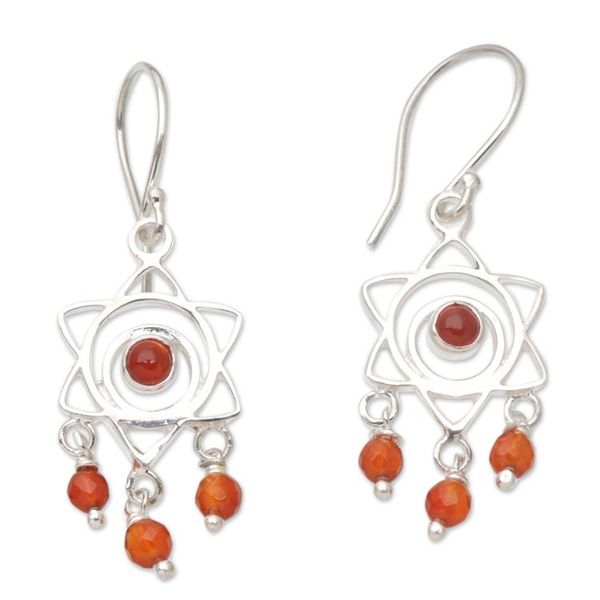 Alternate image for Chakra Themed Sterling Silver and Carnelian Dangle Earrings Daybreak Star