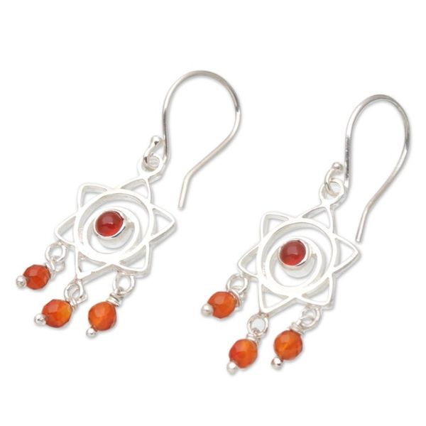 Alternate image for Chakra Themed Sterling Silver and Carnelian Dangle Earrings Daybreak Star