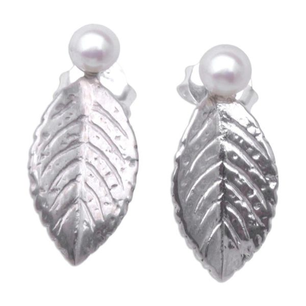 Alternate image for Sterling Silver and Cultured Pearl Drop Earrings from Bali Leaf in Clarity