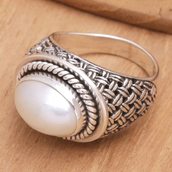 Alternate image for Sterling Silver Cocktail Ring with Cream Cultured Pearl White Wave