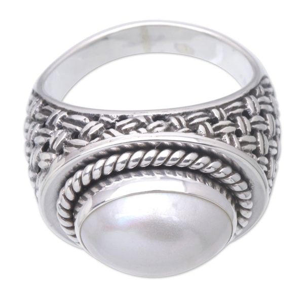 Alternate image for Sterling Silver Cocktail Ring with Cream Cultured Pearl White Wave