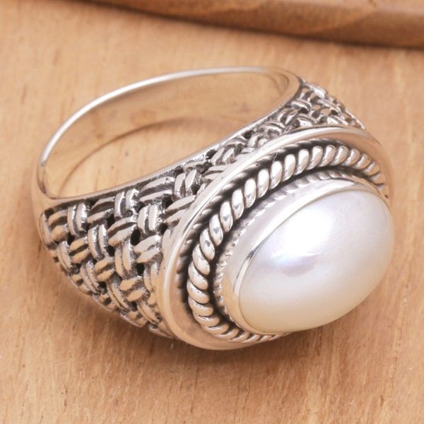 Alternate image for Sterling Silver Cocktail Ring with Cream Cultured Pearl White Wave