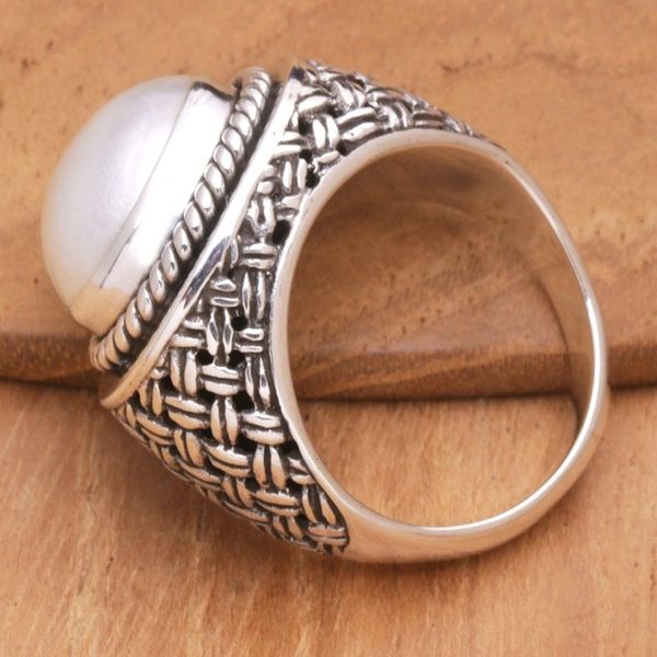 Alternate image for Sterling Silver Cocktail Ring with Cream Cultured Pearl White Wave