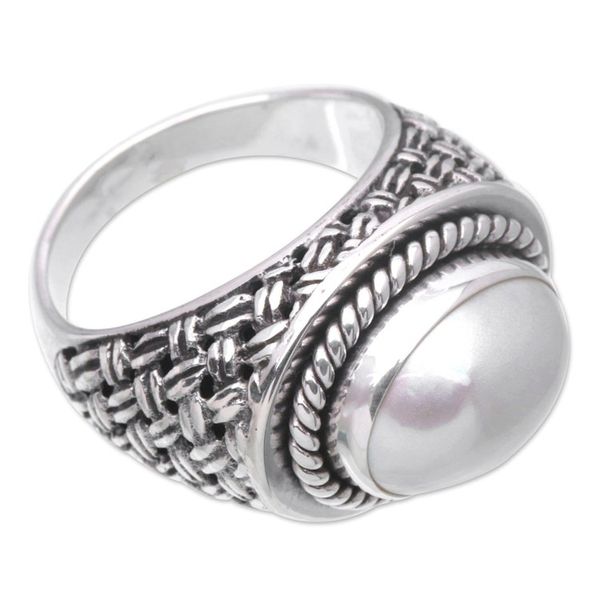Alternate image for Sterling Silver Cocktail Ring with Cream Cultured Pearl White Wave
