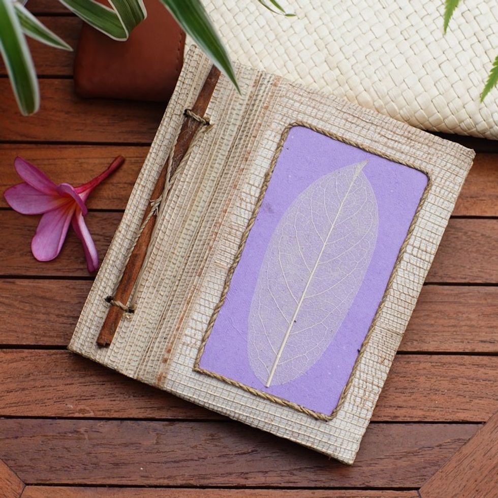 Hand-Crafted Eco-Friendly Natural Fiber Leaf-Themed Journal 'Lilac Leaf'