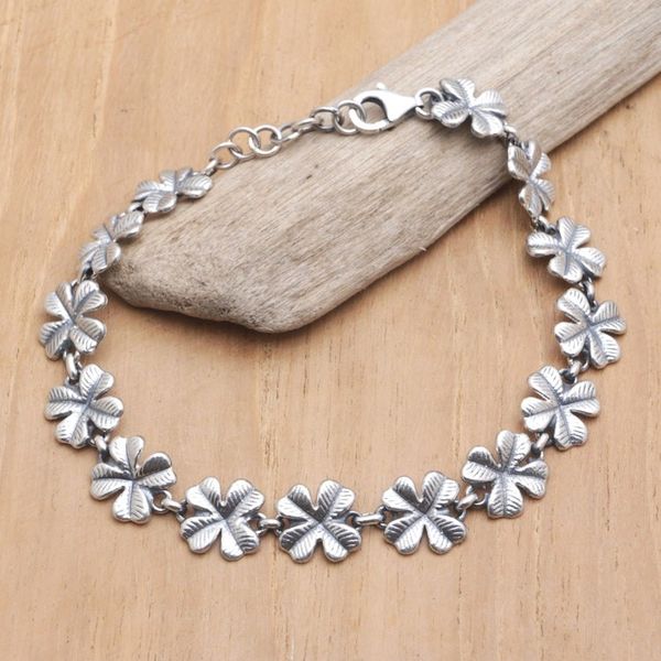 Alternate image for Sterling Silver Link Bracelet with Four-Leaf Clover Motif Chic Cloverleaf