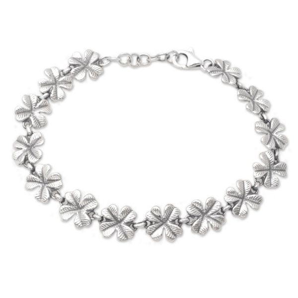 Alternate image for Sterling Silver Link Bracelet with Four-Leaf Clover Motif Chic Cloverleaf
