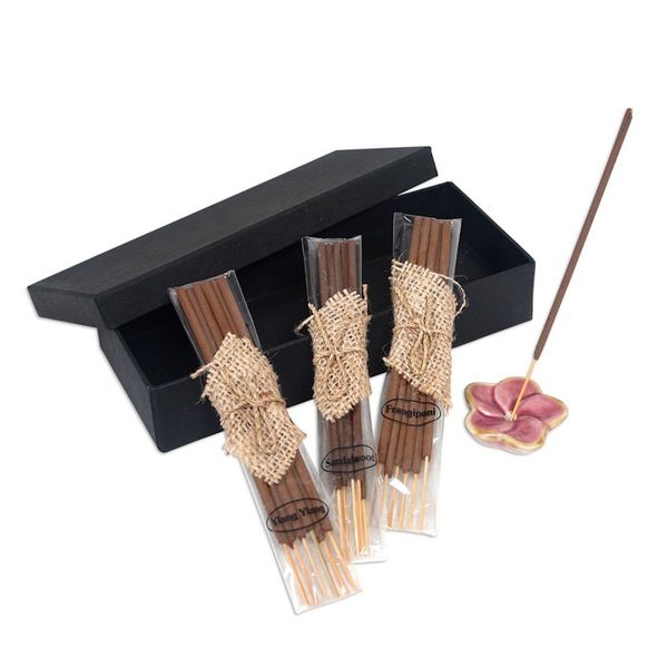Alternate image for Incense Set with 18 Sticks and a Pink Floral Ceramic Holder Frangipani Sweetness