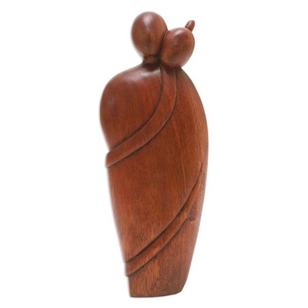 Alternate image for Hand-Carved Polished Suar Wood Sculpture of a Couple Hug Therapy