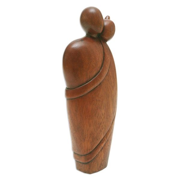 Alternate image for Hand-Carved Polished Suar Wood Sculpture of a Couple Hug Therapy