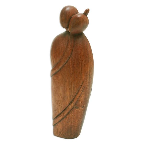 Alternate image for Hand-Carved Polished Suar Wood Sculpture of a Couple Hug Therapy