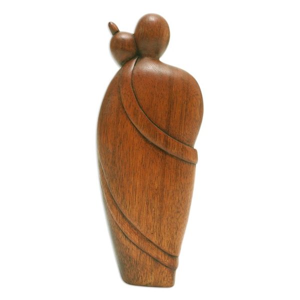 Alternate image for Hand-Carved Polished Suar Wood Sculpture of a Couple Hug Therapy