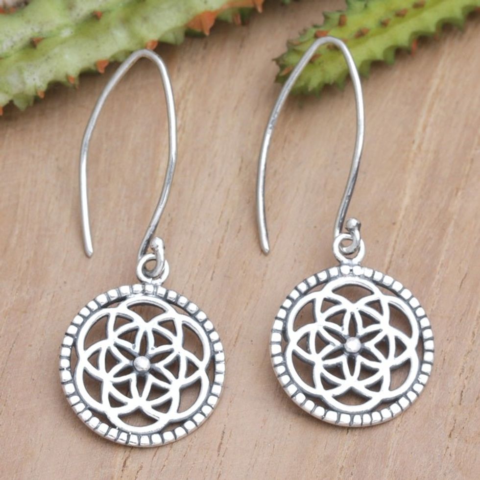 Handcrafted Sterling Silver Chakra Dangle Earrings 'Cosmic Chakras'