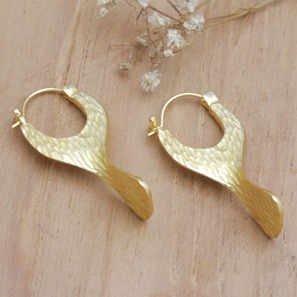 Hammered 18k Gold-Plated Brass Drop Earrings from Bali 'Courage Slings'