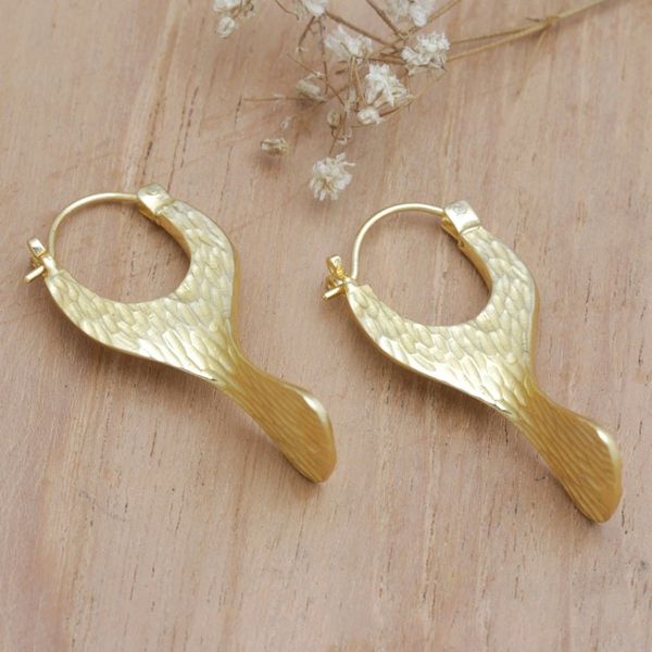 Alternate image for Hammered 18k Gold-Plated Brass Drop Earrings from Bali Courage Slings