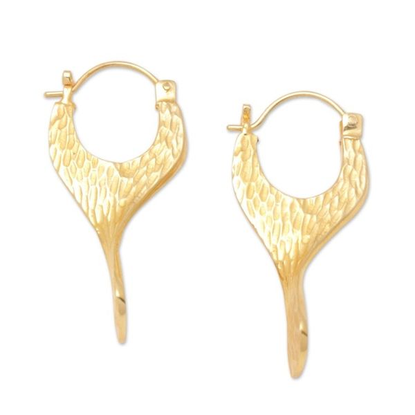 Alternate image for Hammered 18k Gold-Plated Brass Drop Earrings from Bali Courage Slings