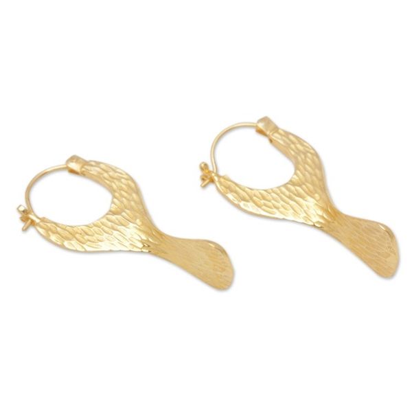 Alternate image for Hammered 18k Gold-Plated Brass Drop Earrings from Bali Courage Slings