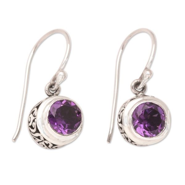 Alternate image for Faceted One-Carat Amethyst Dangle Earrings Crafted in Bali Purple Hex