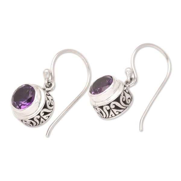 Alternate image for Faceted One-Carat Amethyst Dangle Earrings Crafted in Bali Purple Hex