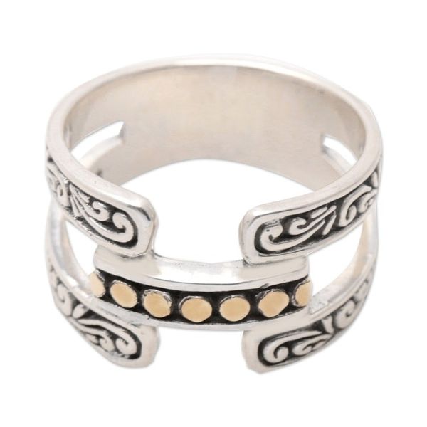 Alternate image for Traditional 18k Gold-Accented Sterling Silver Band Ring Armadillo Blooming