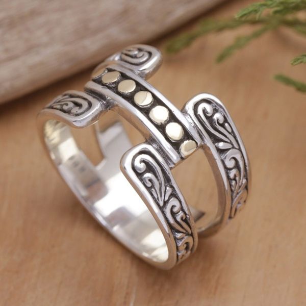Alternate image for Traditional 18k Gold-Accented Sterling Silver Band Ring Armadillo Blooming