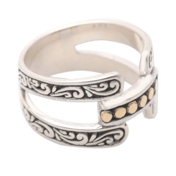 Alternate image for Traditional 18k Gold-Accented Sterling Silver Band Ring Armadillo Blooming