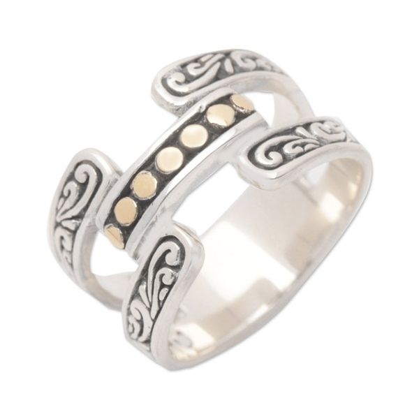 Alternate image for Traditional 18k Gold-Accented Sterling Silver Band Ring Armadillo Blooming