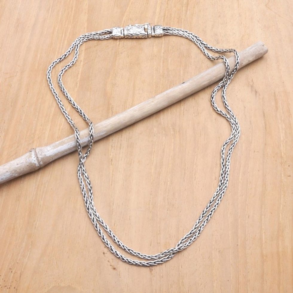 Balinese Mens Sterling Silver Double Strand Chain Necklace 'Layer of Desire'