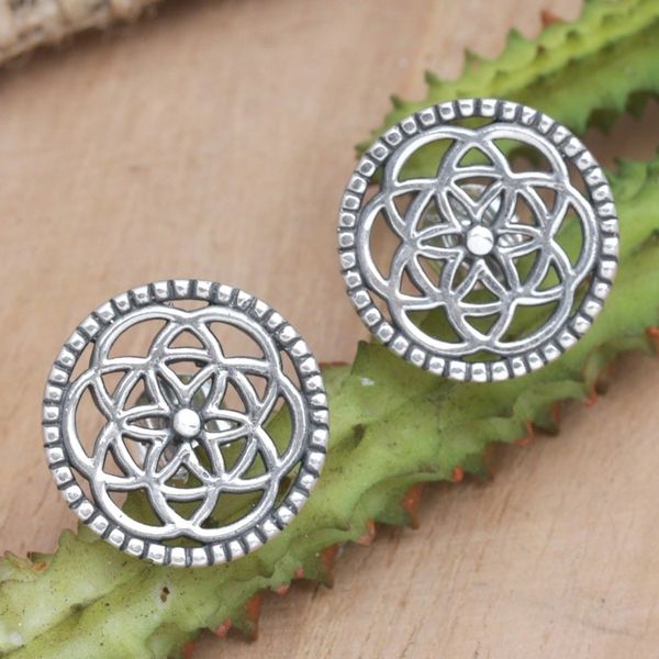 Alternate image for Handcrafted Sterling Silver Chakra Button Earrings Round Chakras