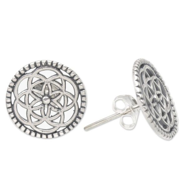 Alternate image for Handcrafted Sterling Silver Chakra Button Earrings Round Chakras