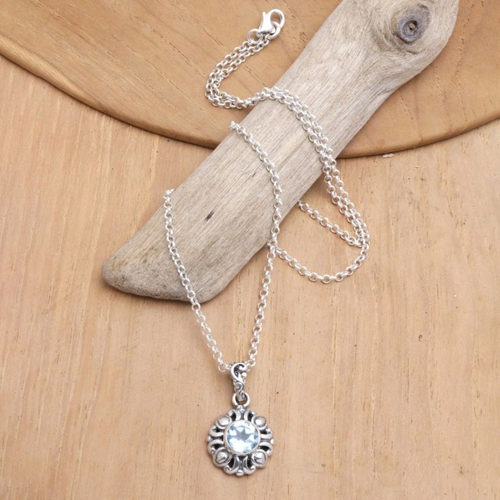 Sterling Silver Pendant Necklace with One-Carat Blue Topaz 'Loyal Tradition'