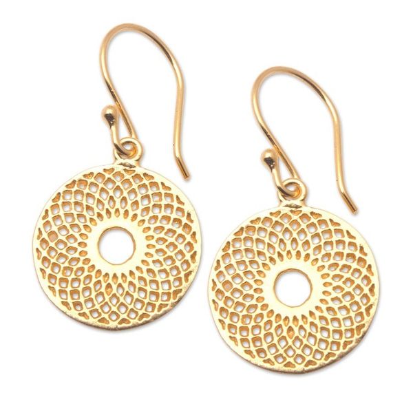 Alternate image for 18k Gold-Plated Floral Geometric Round Dangle Earrings Golden Mirage