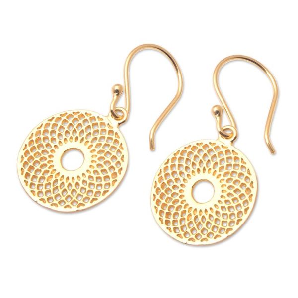 Alternate image for 18k Gold-Plated Floral Geometric Round Dangle Earrings Golden Mirage