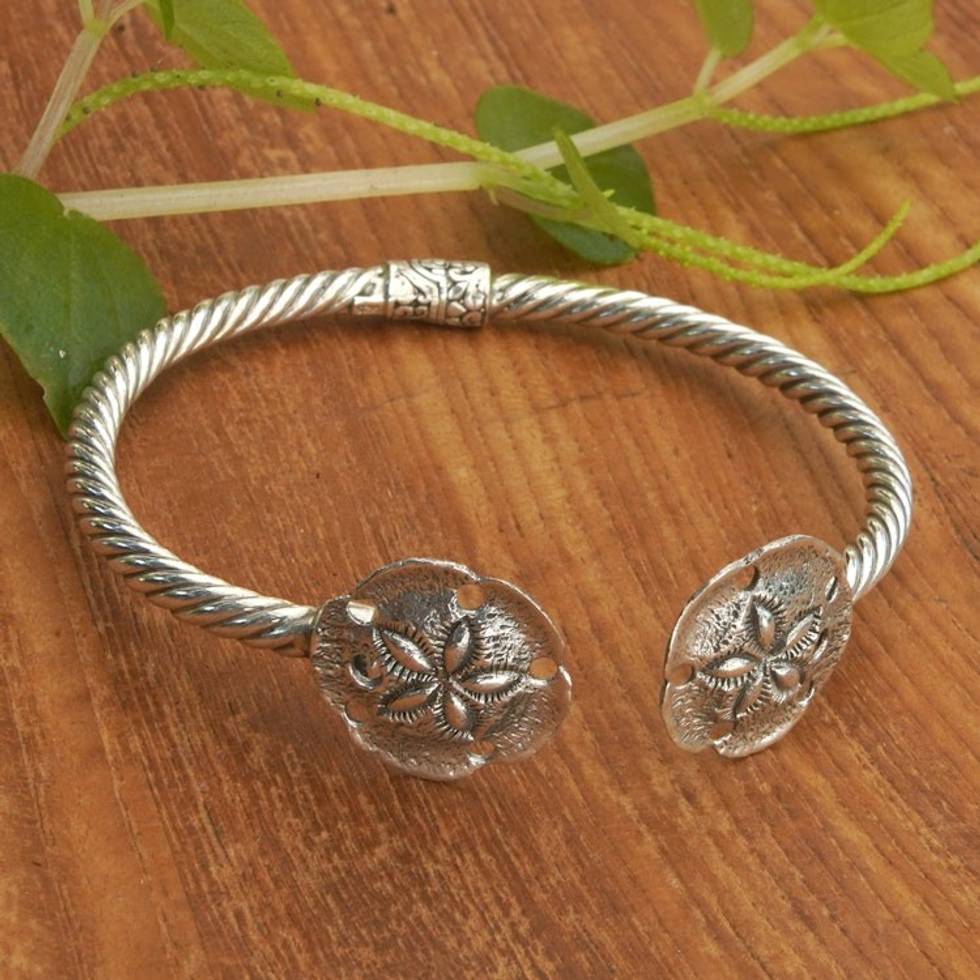 Floral Sterling Silver Cuff Bracelet in a Polished Finish 'Island Sensations'