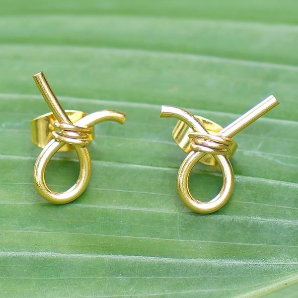 Alternate image for Modern 18k Gold-Plated Brass Button Earrings from Bali Future Ribbons