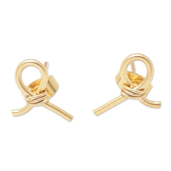 Alternate image for Modern 18k Gold-Plated Brass Button Earrings from Bali Future Ribbons