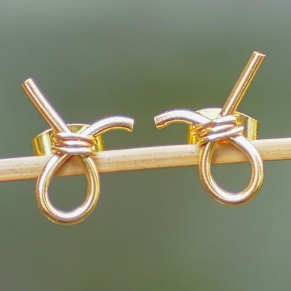 Alternate image for Modern 18k Gold-Plated Brass Button Earrings from Bali Future Ribbons