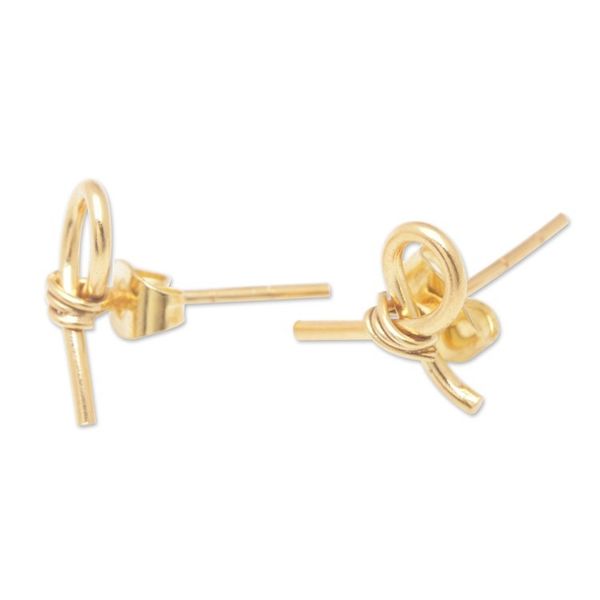 Alternate image for Modern 18k Gold-Plated Brass Button Earrings from Bali Future Ribbons