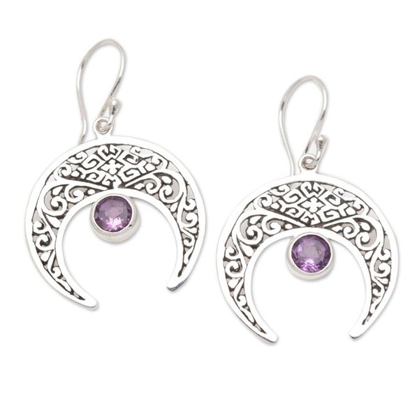Alternate image for Sterling Silver Moon Dangle Earrings with Amethyst Gems Purple Twilight