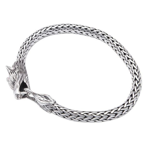 Alternate image for Mens Wolf-Themed Sterling Silver Chain Pendant Bracelet Wolf Glory