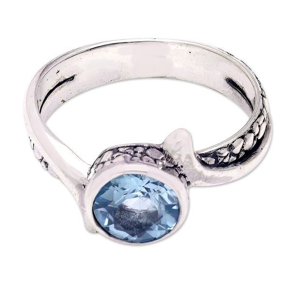 Alternate image for One-Carat Faceted Blue Topaz Single Stone Ring from Bali Loyal Embrace