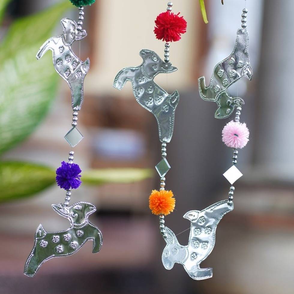 Handcrafted Colorful Aluminum Reindeer Garland from Bali 'Radiant Herd'