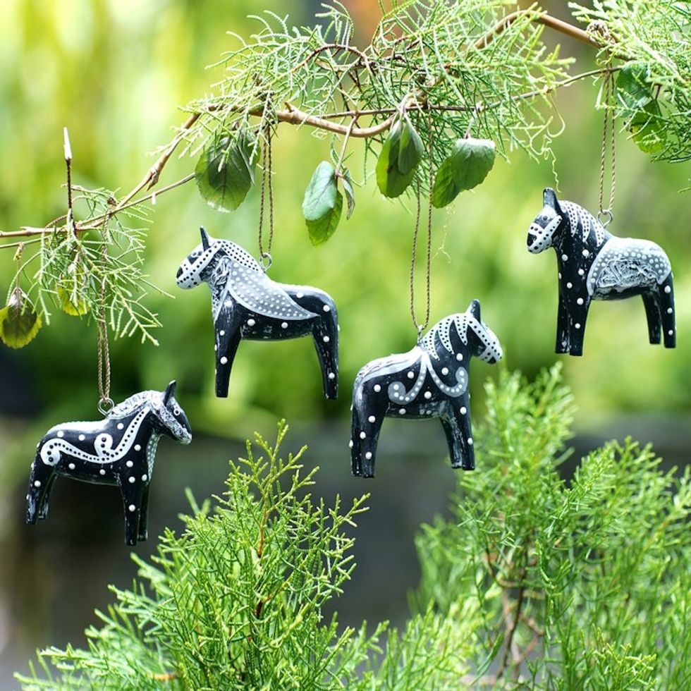 4 Wood Dala Horse Ornaments Carved Painted by Hand in Bali 'Dala Speed'