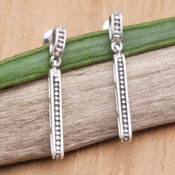 Alternate image for Sterling Silver Modern Dangle Earrings with Speckled Pattern Speckled Roads
