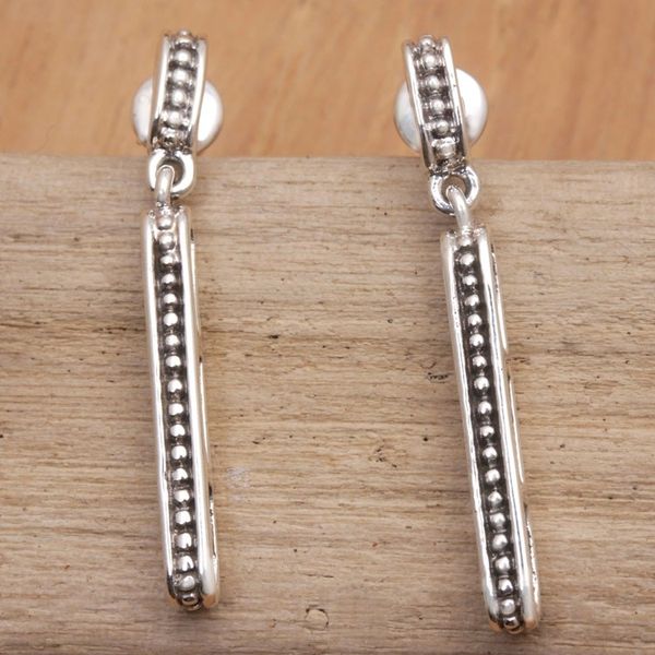 Alternate image for Sterling Silver Modern Dangle Earrings with Speckled Pattern Speckled Roads