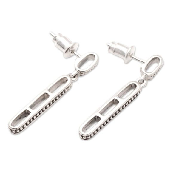 Alternate image for Sterling Silver Modern Dangle Earrings with Speckled Pattern Speckled Roads