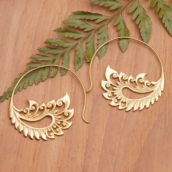 Alternate image for Polished Feather-Themed 18k Gold-Plated Drop Earrings Feathers of Love