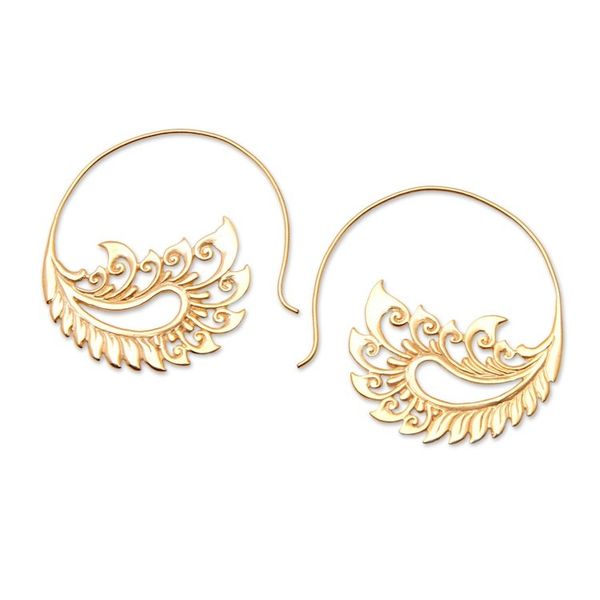 Alternate image for Polished Feather-Themed 18k Gold-Plated Drop Earrings Feathers of Love