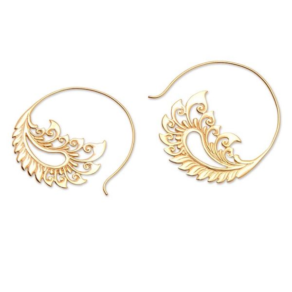 Alternate image for Polished Feather-Themed 18k Gold-Plated Drop Earrings Feathers of Love